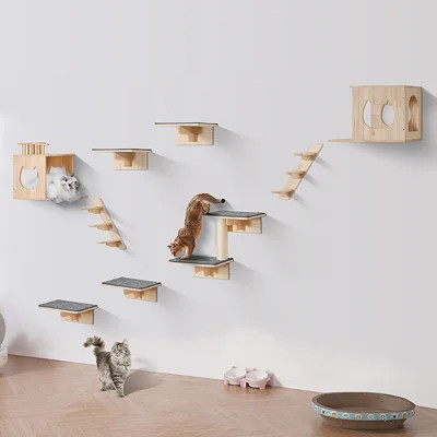 Wall Mounted Cat Shelves Tree with Jumping Boards Nests Hammock Set of 9 | Wayfair North America