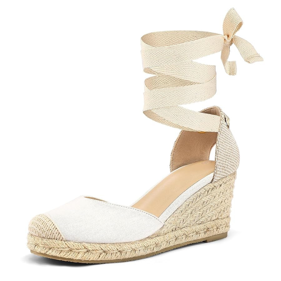 mysoft Women's Espadrille Platform Wedge Sandals Closed Toe Ankle Strap Lace up Summer Shoes | Amazon (US)