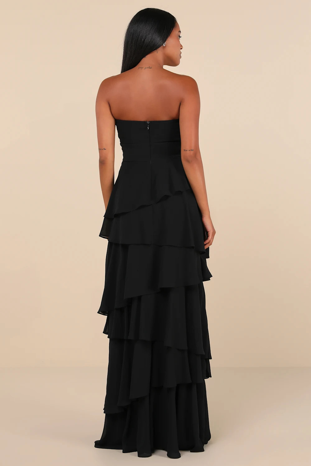Gorgeous Essence Black Strapless Tiered Maxi Dress | Lulus