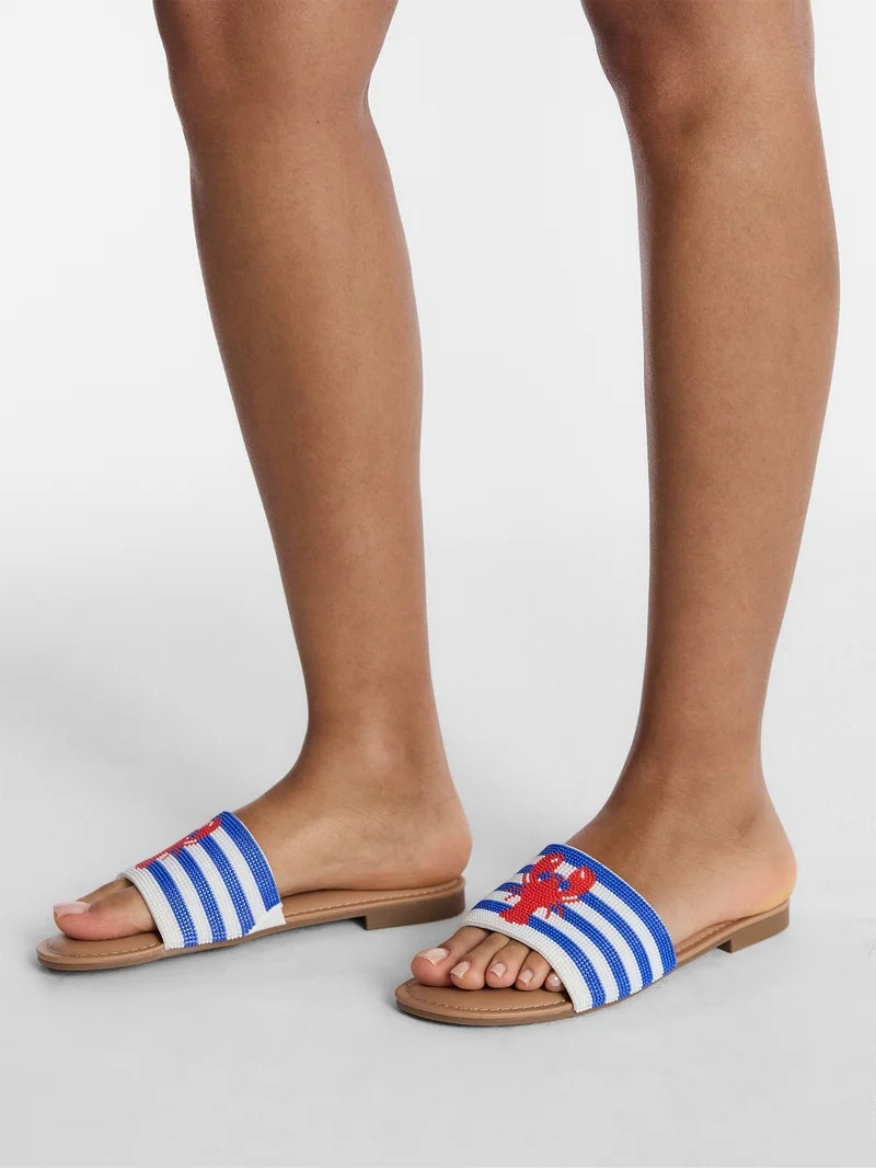 No Boundaries Women's Beaded Slide Sandals - Walmart.com | Walmart (US)