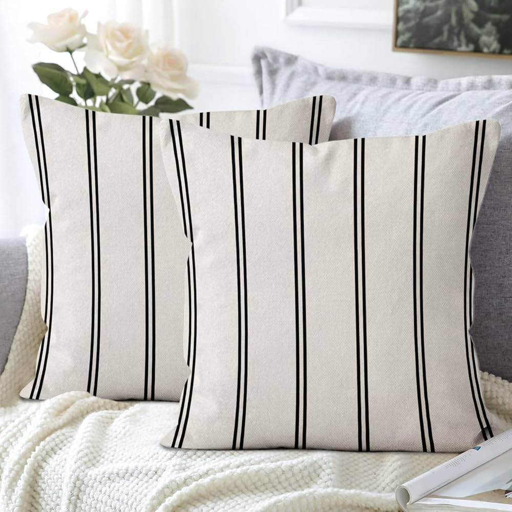 JNWKGN Farmhouse Pillow Covers 18x18 Inch, Modern Classic Throw Pillow Cover Set of 2 Gray Stripe... | Amazon (US)
