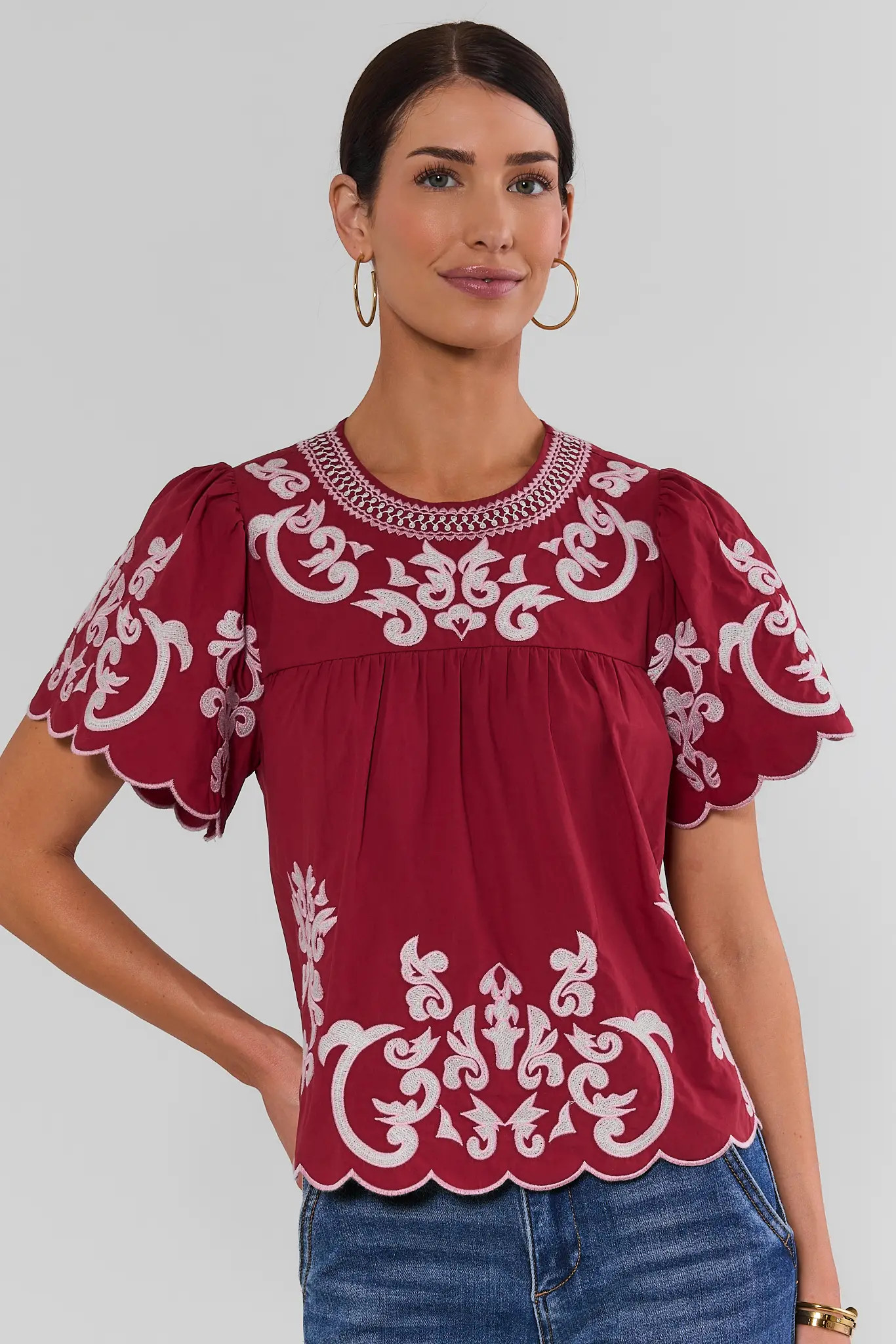 Erin Burgundy Embroidered Top by THML | Avara