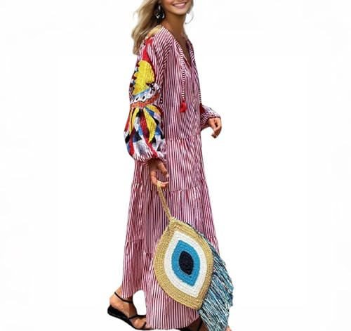 Women Boho Maxi Dress Vintage Graphic Long Sleeve Loose Flowy Dress Casual Floral Print Swing Dress Streetwear | Amazon (US)