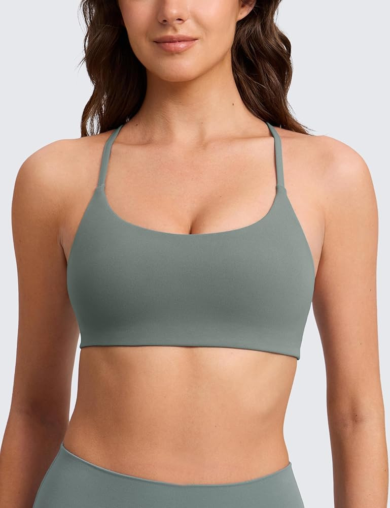 CRZ YOGA Butterlift Double Lined V Back Sports Bras for Women - Scoop Neck Spaghetti Strap Wirele... | Amazon (US)