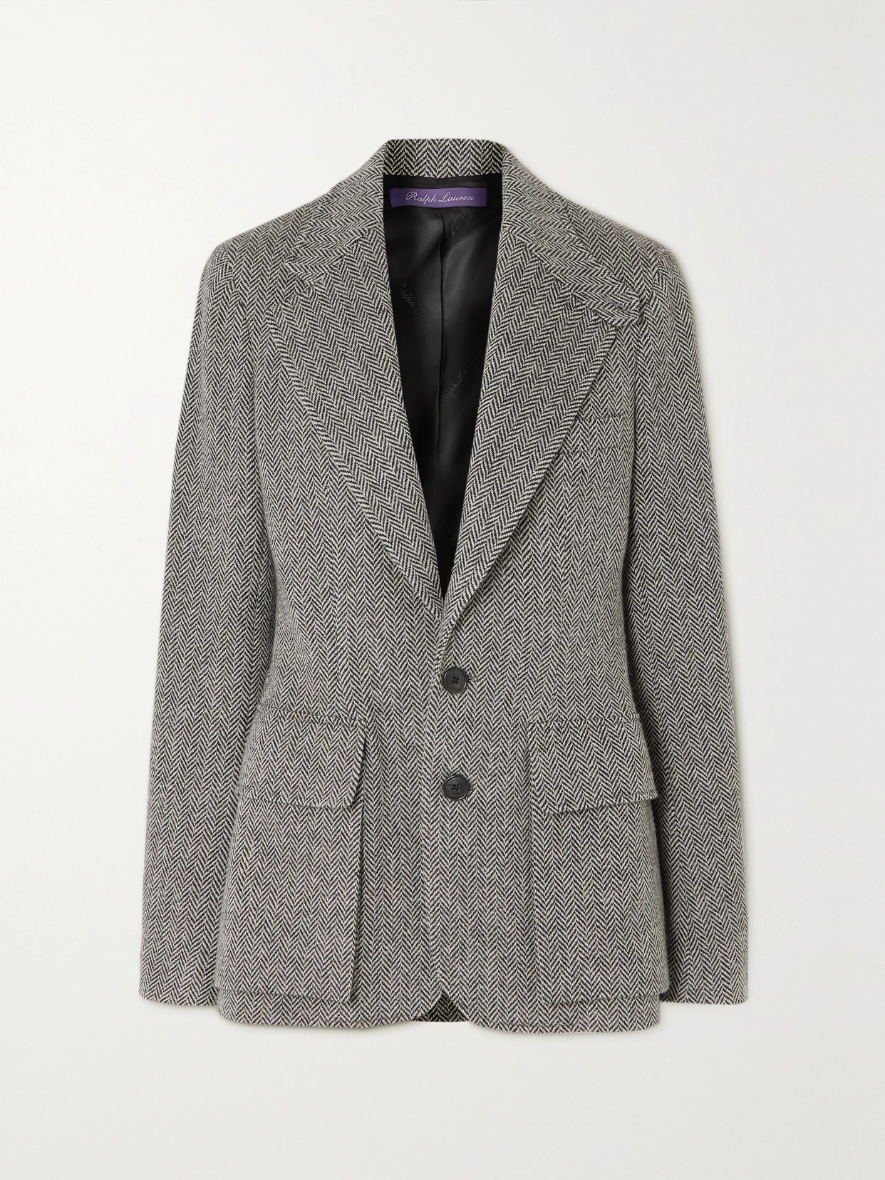Ralph Lauren Collection - Preston Leather-trimmed Herringbone Wool-blend Tweed Blazer - Gray - US12 | NET-A-PORTER APAC