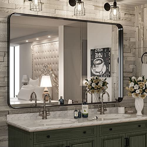 TokeShimi 48 x 36 Inch Black Bathroom Vanity Mirror with Non-Rusting Aluminum Alloy Brushed Matte Metal Frame for Modern,Minimalist,Farmhouse Home Decor (Horizontal/Vertical) | Amazon (US)