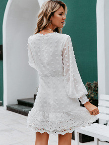 Simplee Swiss Dot Guipure Lace Trim Dress | SHEIN