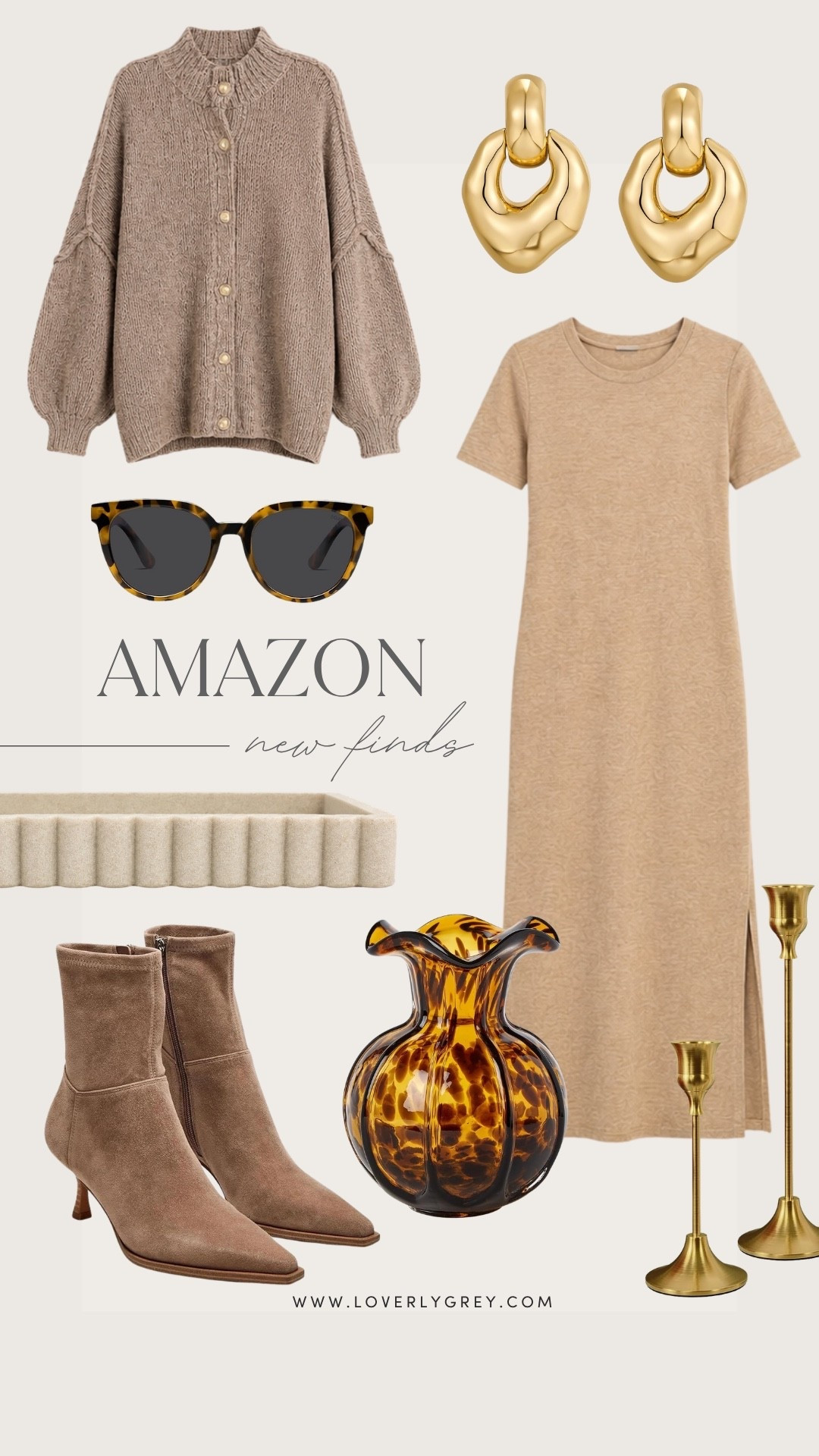 Amazon fall finds in warm neutral tones, including a cozy cardigan, maxi dress, suede ankle boots, tortoise sunglasses and gold accessories. Plus chic home decor finds for an easy fall refresh!

#LTKootd #LTKSeasonal