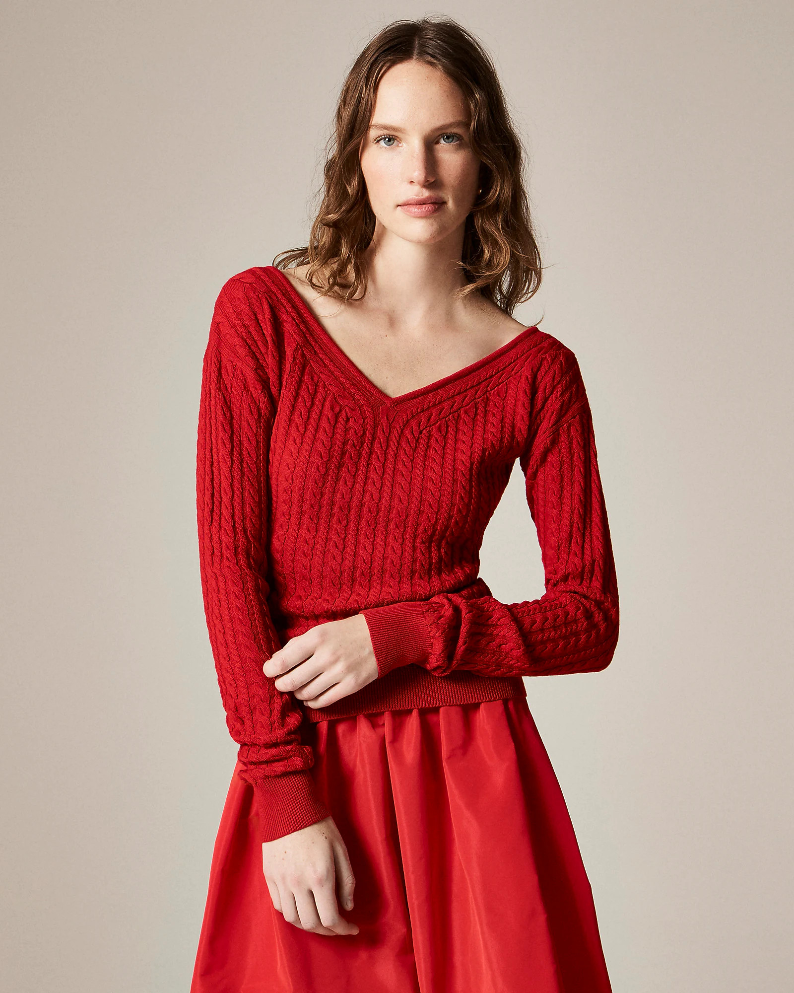 Cable-knit wide V-neck sweater in merino wool | J. Crew US