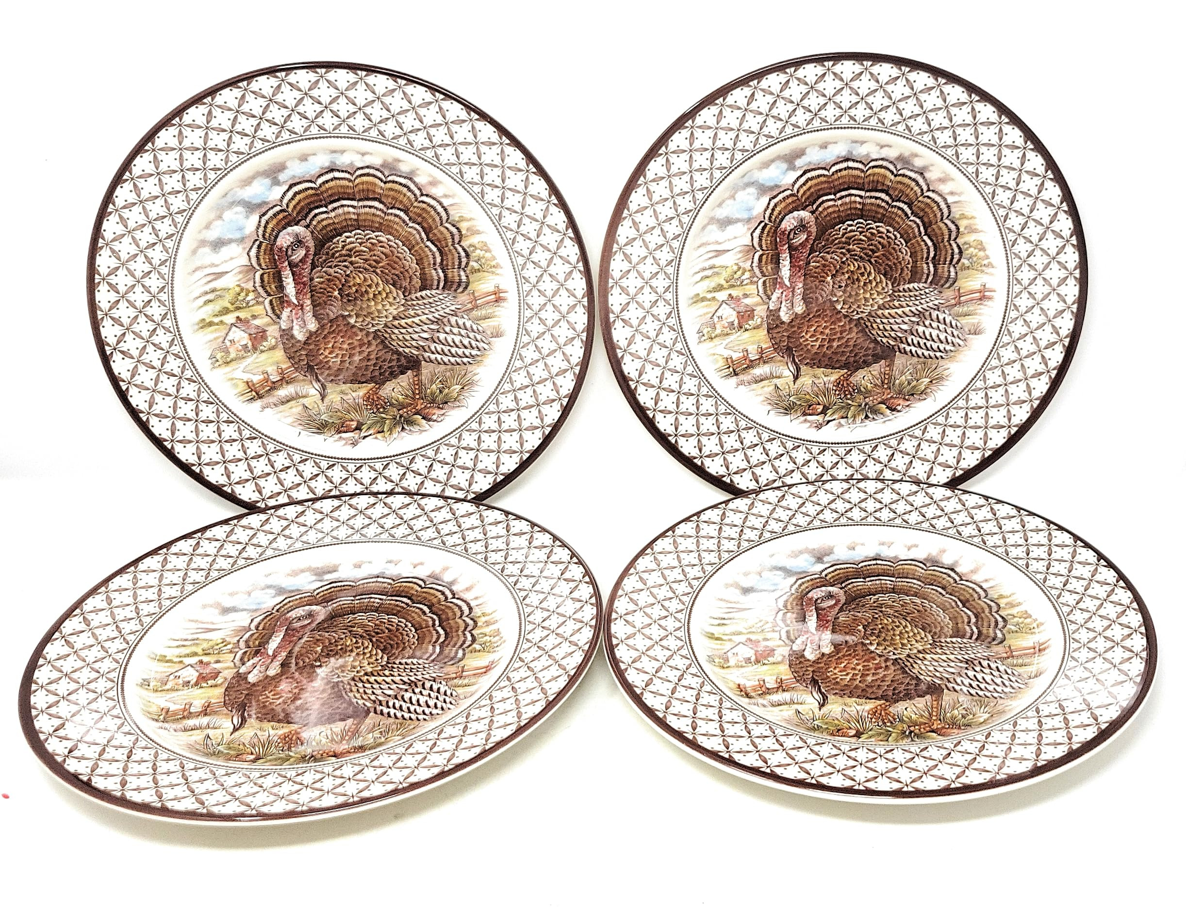 Royal Stafford Thanksgiving Turkey Dinner Plates, Set of 4, Plate, Plaid Border, Made in England | Amazon (US)