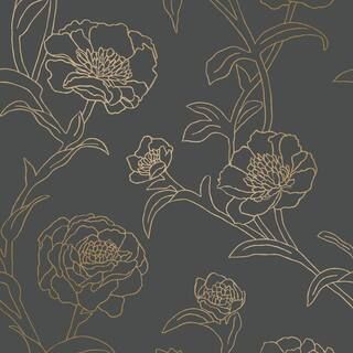 Tempaper 28 sq. ft. Peonies Noir Peel and Stick Wallpaper PE10508 - The Home Depot | The Home Depot