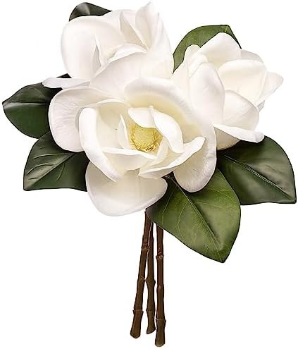 3 Stems Real Touch Creamy White Southern Magnolia Flowers, Artificial Realistic Magnolia Grandifl... | Amazon (US)