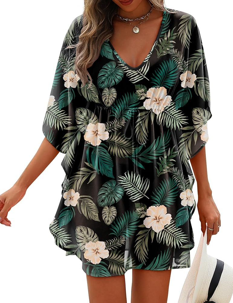 AI'MAGE Womens Beach Swimsuit Coverup Sexy Sheer Bathing Suit Cover Up Dress Swimwear Tie Waist C... | Amazon (US)