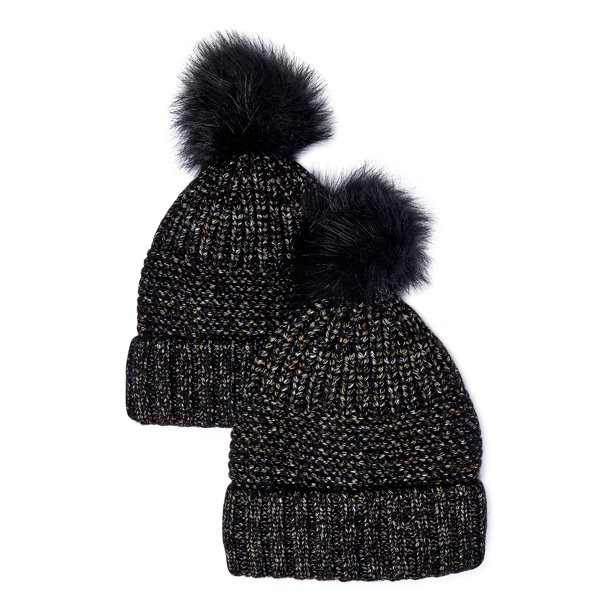 Time and Tru Women's Knit Hat with Pom Pom, 2-Pack - Walmart.com | Walmart (US)