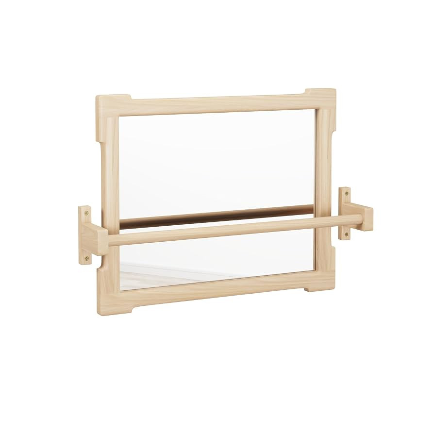 Montessori Based Small Mirror with Short Wooden Pull up bar, Gift for Kids Baby Registry Item | Amazon (US)