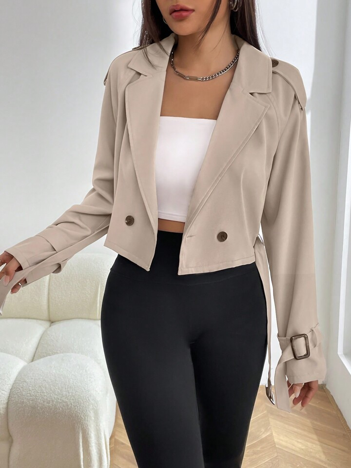 SHEIN EZwear Trenchcoat mit doppelten Knopfleisten, Schnalle, Manschette, Crop | SHEIN