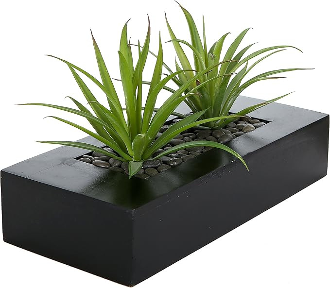 MyGift 10 Inch Artificial Green Grass Plants in Black Wood Decorative Planter Pot - Faux Greenery... | Amazon (US)