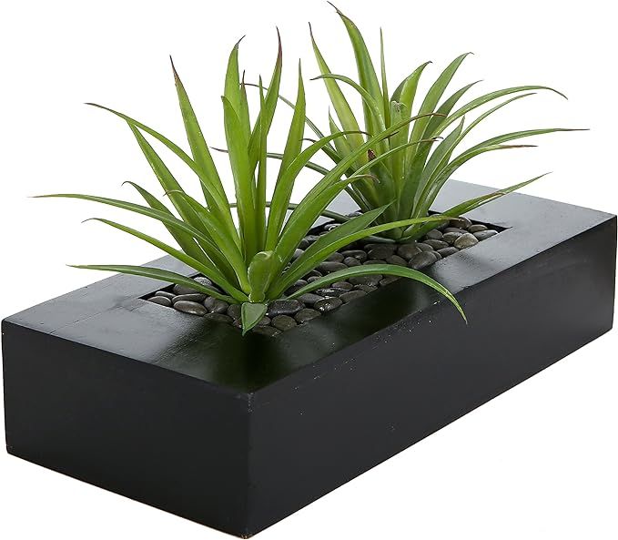 MyGift 10-inch Artificial Green Grass Plants in Decorative Black Wood Rectangular Planter Pot | Amazon (US)