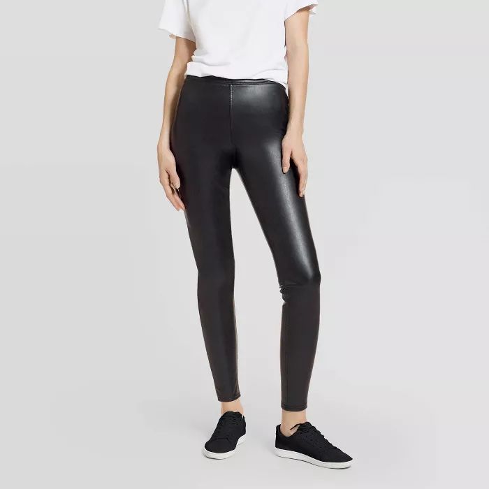 Hue Studio Women's High-Rise Faux Leather Leggings - Black | Target