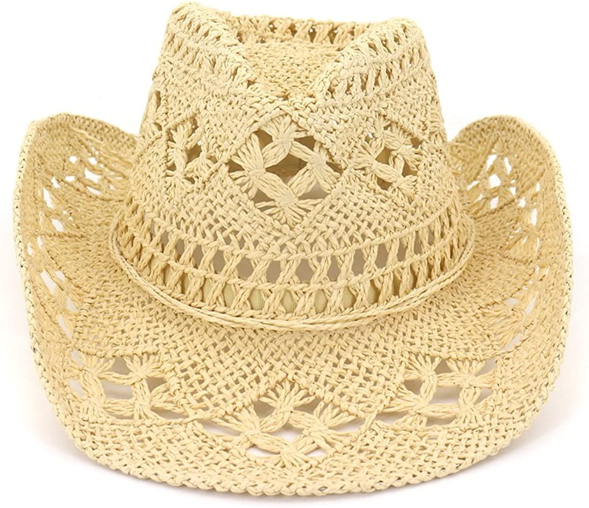 Womens Shapeable Straw Cowboy Hat Western Cowgirl One Size Travel Outdoor Sun Hats Beige | Amazon (US)