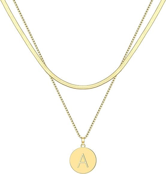 Gold Layered Initial Necklaces for Women Gold Plated Coin Pendant Necklace Snack Chain Choker Nec... | Amazon (CA)
