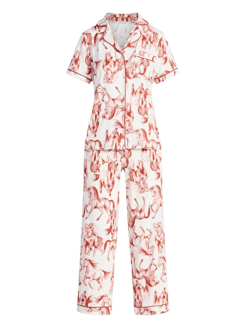 Joyspun Women's Dreamy Soft Collection Notch Knit Top and Capri Pants Pajama Set, 2-Piece, Sizes ... | Walmart (US)