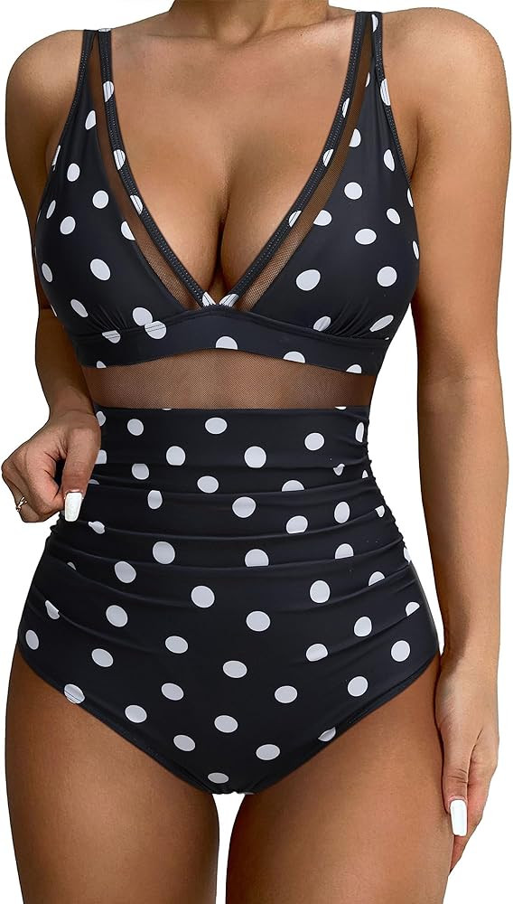SUUKSESS Women Sexy Mesh Tummy Control Swimsuit Push Up High Waisted Bathing Suit | Amazon (US)