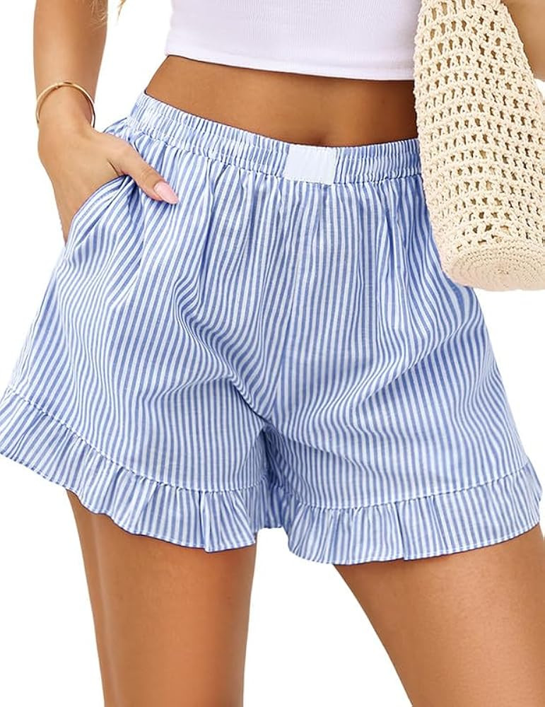 Marvmys Womens Boxer Shorts Cotton Pajama Bottoms Summer Gingham Ruffle/Lace Shorts Casual Y2K Be... | Amazon (US)