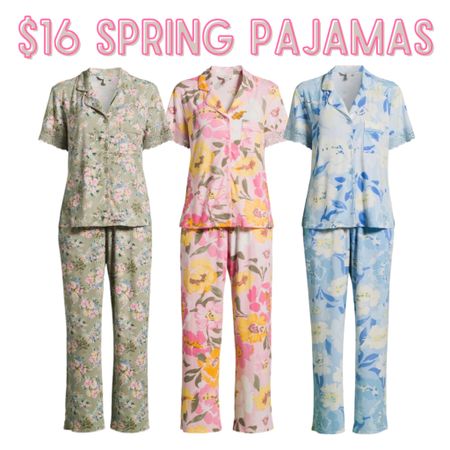 Short sleeve notch collar top and pant pajama set / floral print pajama set / spring pajamas / walmart pajamas / affordable pajamas / floral print pj set 

#LTKfindsunder50 #LTKhome