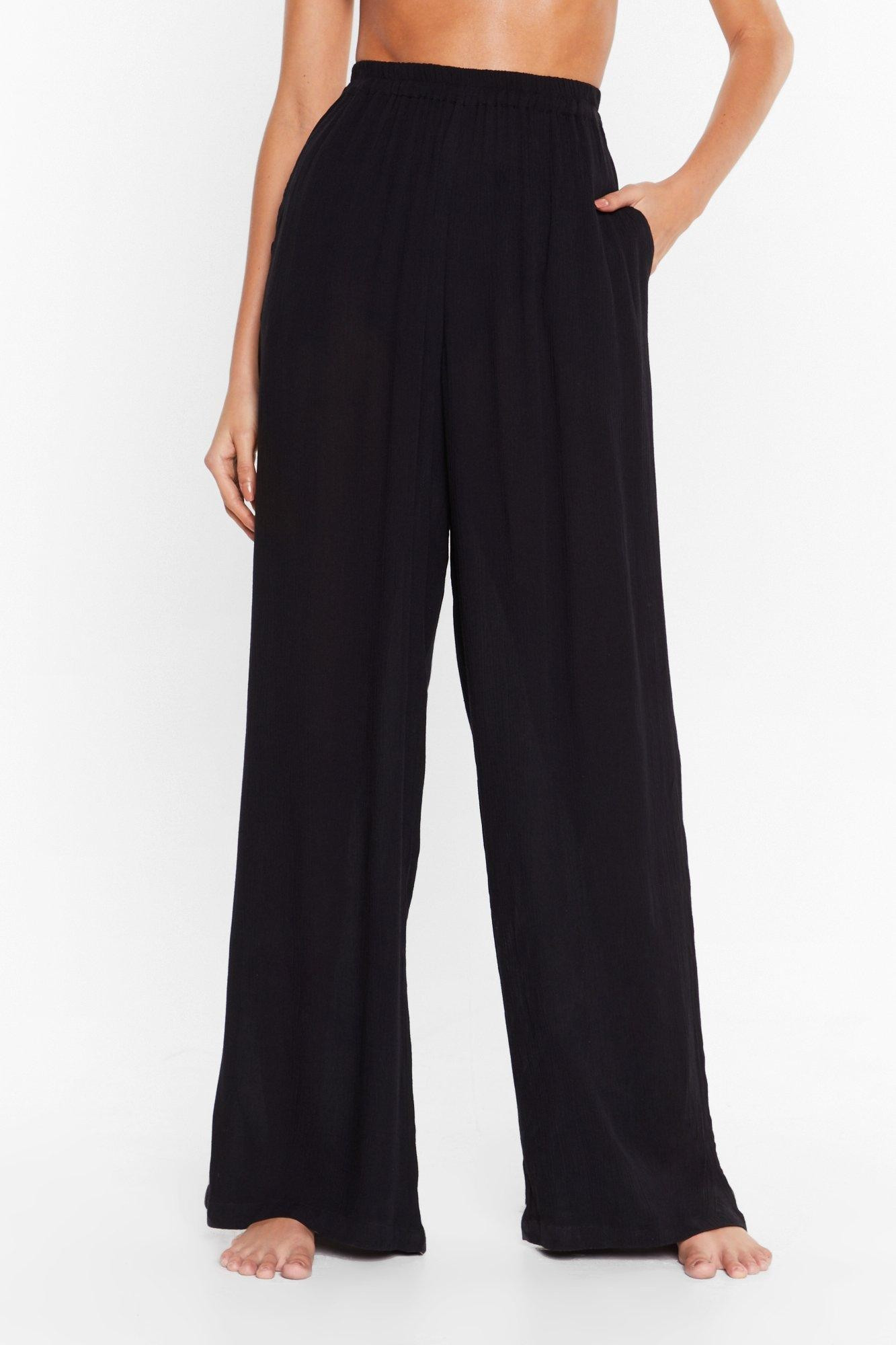 Crinkle High Waisted High Leg Cover Up Pants | Nasty Gal (US)