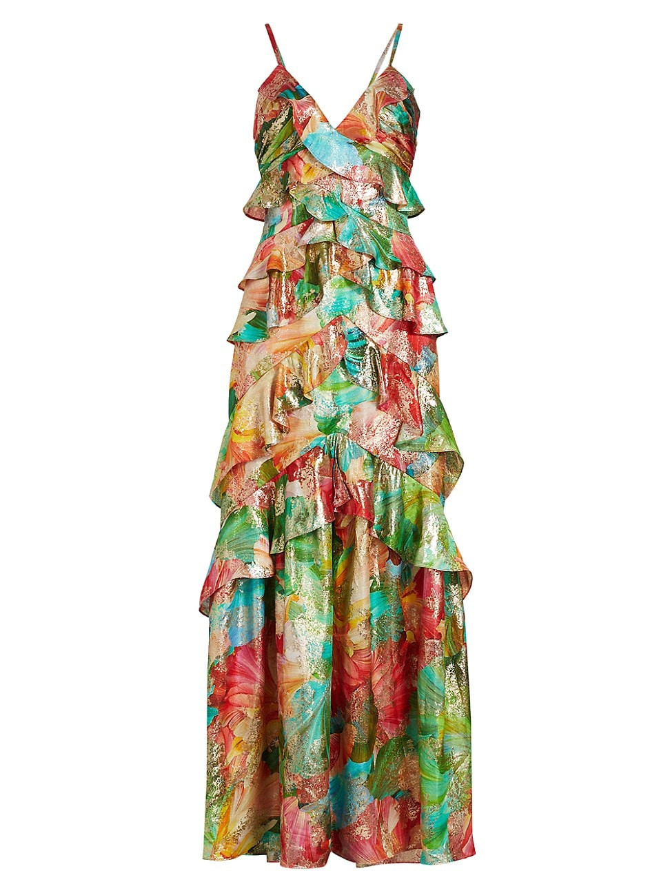 Women's Harlen Floral Metallic Ruffled Gown - Tropical Orange Floral - Size 0 | Saks Fifth Avenue