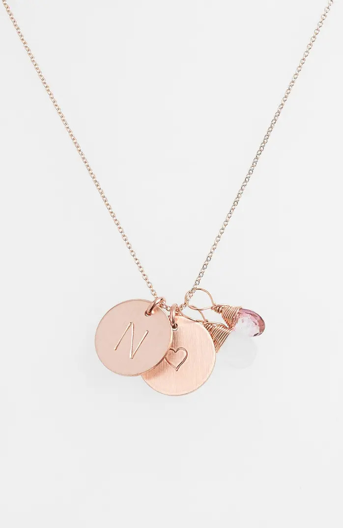 14k-Gold Fill Heart Disc, Moonstone & Pink Quartz Initial Necklace | Nordstrom