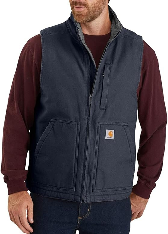 Carhartt Men's Loose Fit Washed Duck Sherpa-Lined Mock-Neck Vest | Amazon (US)