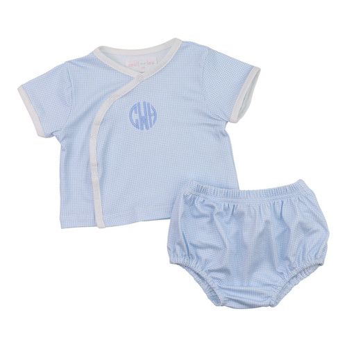 Blue Knit Gingham Diaper Set | Cecil and Lou