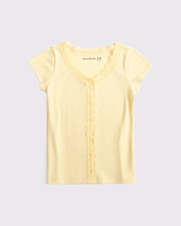 girls lace-trim button-through tee | girls tops | Abercrombie.com | Abercrombie & Fitch (US)