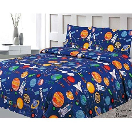 Sapphire Home Three (3) Piece Twin Size Print Sheet Set with Fitted, Flat and 1 Pillow Case, Space P | Walmart (US)