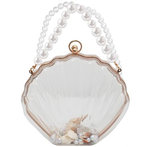 Pearl Seashell Clutch Acrylic Transparent Chain Bag Purse Summer Beach Evening Bag Shoulder Handbag for Mermaid Under the Sea Coastal Party Supplies | Amazon (US)