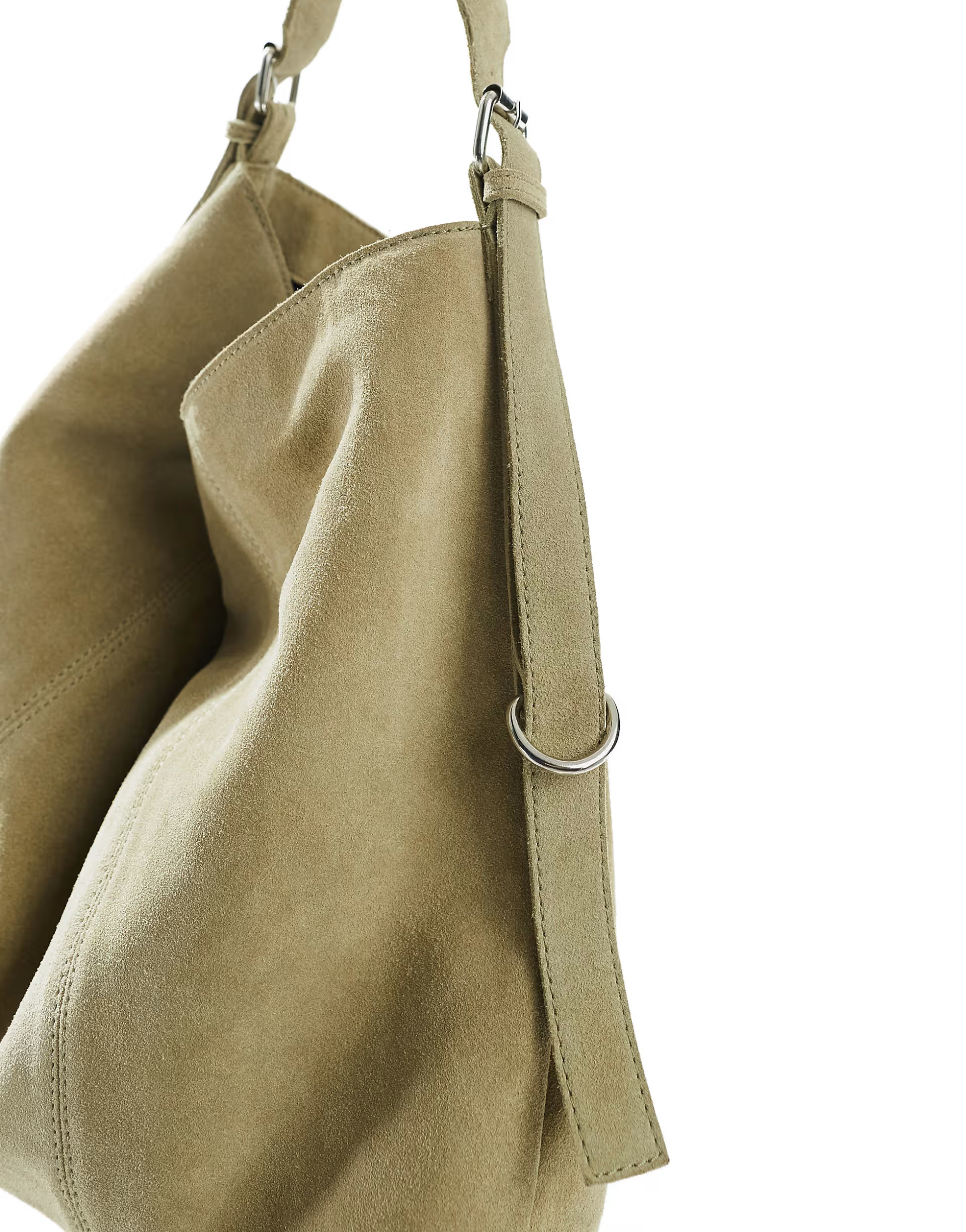 ASOS DESIGN suede tote bag with buckle in khaki green | ASOS (Global)