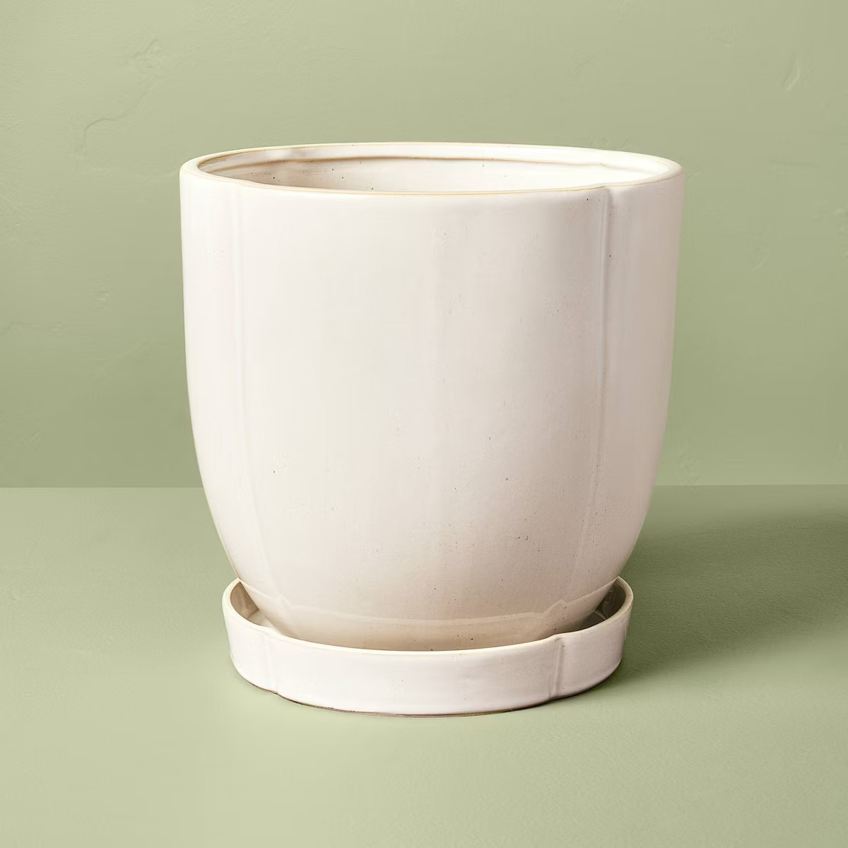 Stoneware Indoor/Outdoor Planter Pot with Saucer Cream - Hearth & Hand™ with Magnolia | Target
