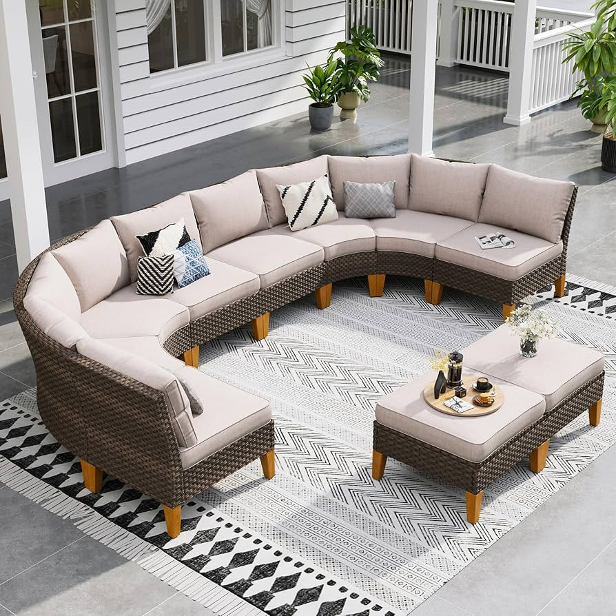 Sophia & William Patio Furniture Set, 10 Piece Half Moon Outdoor Wicker Sectional Sofa Set, High ... | Amazon (US)