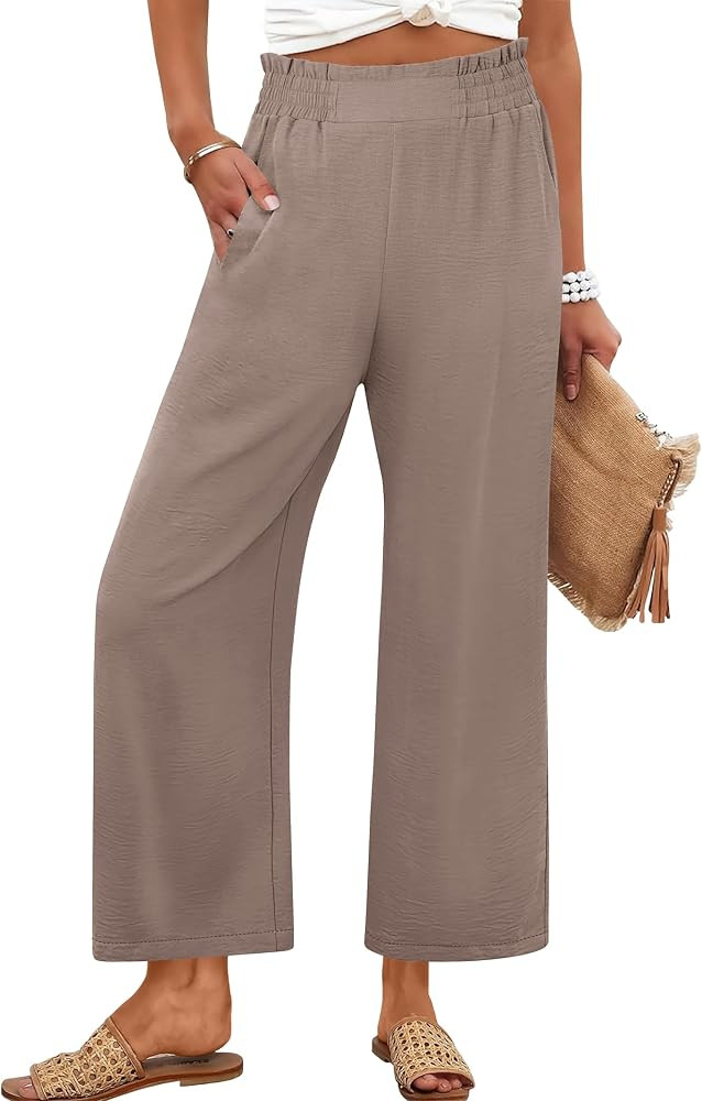 ANRABESS Womens Wide Leg Palazzo Pants Summer Beach High Waisted Cropped Flowy Pants 2026 Dressy ... | Amazon (US)