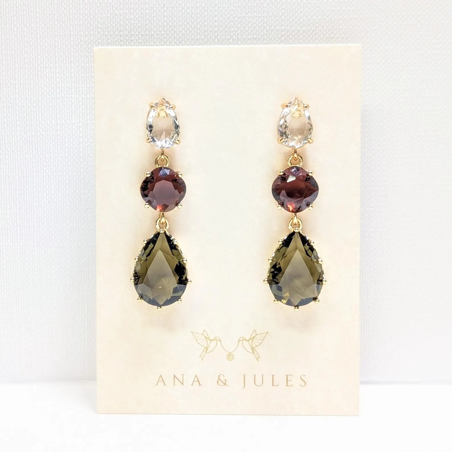 Large Gemstone Statement Earrings: Plum, Pink, Olive Green - Bridal Jewelry | Etsy (Global)