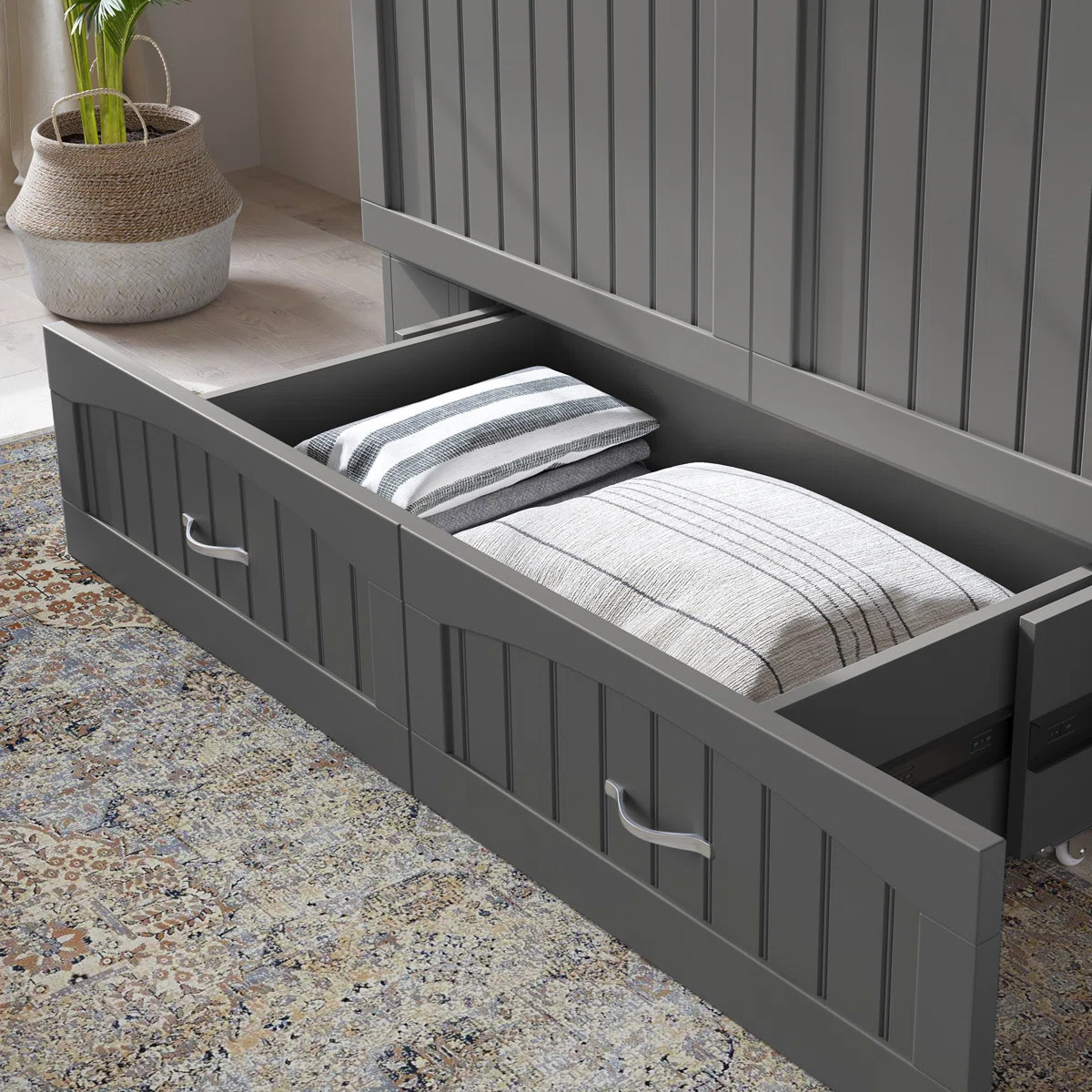 Fabiano Storage Murphy Bed with 6" Mattress, Storage and Built-in Charger | Wayfair North America