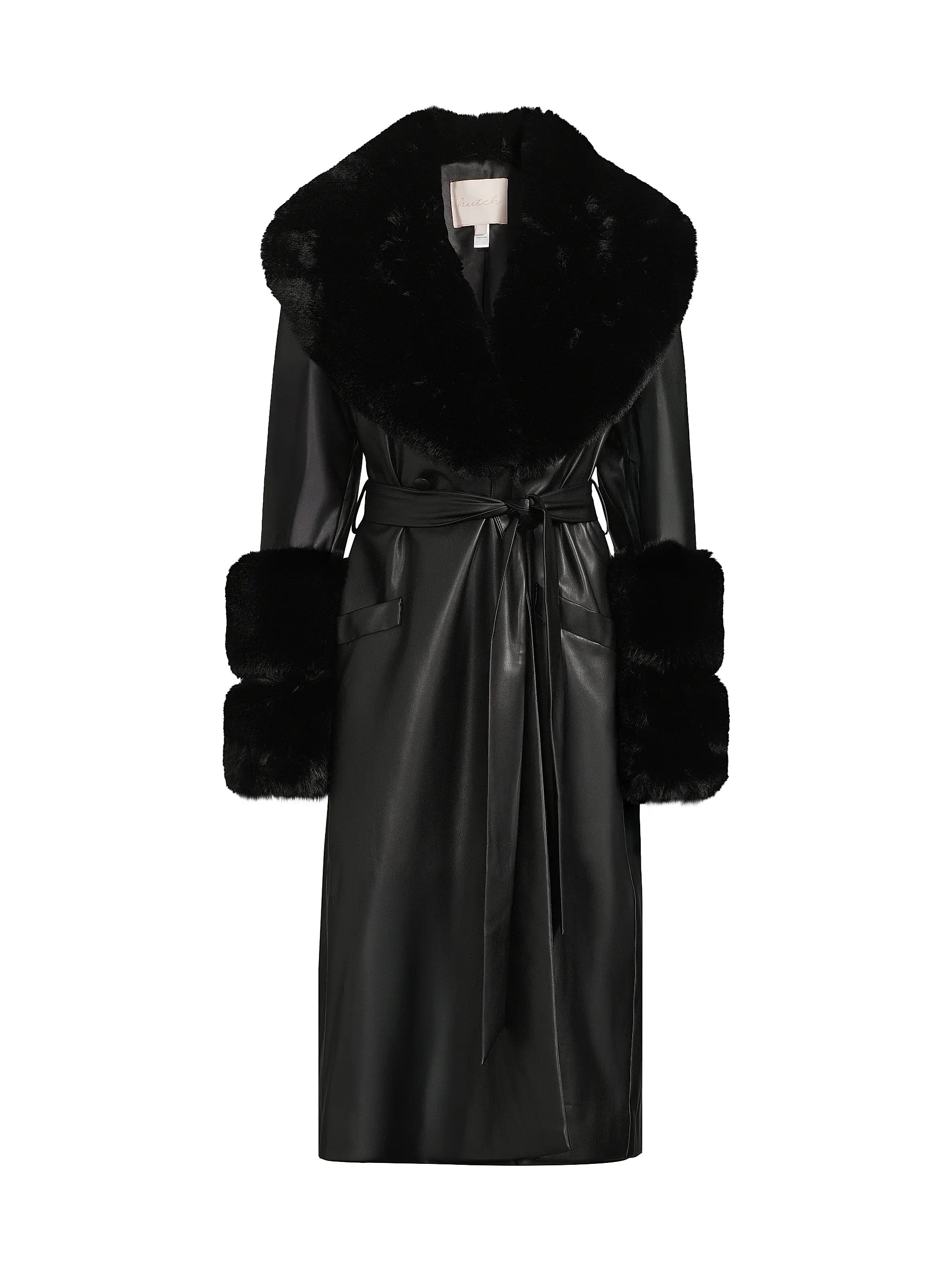 Eve Faux-Fur Trimmed Faux Leather Wrap Coat | Saks Fifth Avenue