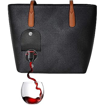 PortoVino Classic Tote Bag - Vegan Leather Wine Purse with Hidden Spout and Dispenser Flask for W... | Amazon (US)