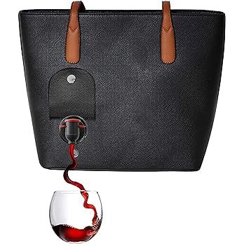 PortoVino Classic Tote Bag - Vegan Leather Wine Purse with Hidden Spout and Dispenser Flask for W... | Amazon (US)