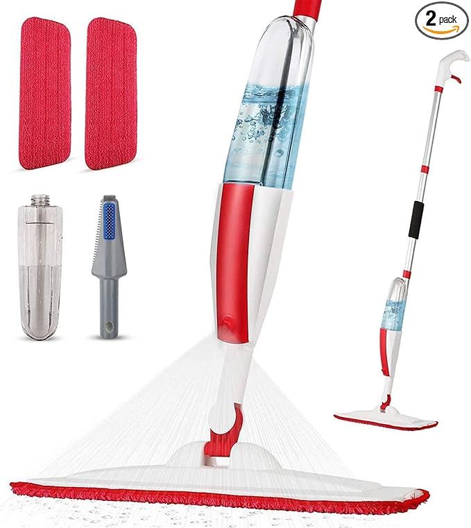 Mops for Floor Cleaning Wet Spray Mop with 14 oz Refillable Bottle and 2 Washable Microfiber Pads... | Amazon (US)
