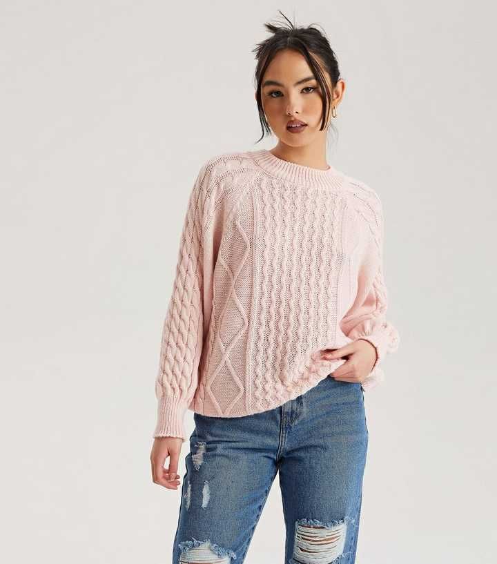 Urban Bliss Pale Pink Cable Knit Crew Neck Jumper
						
						Add to Saved Items
						Remove fr... | New Look (UK)