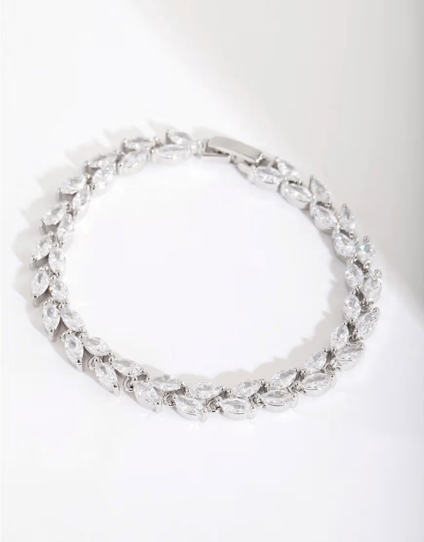 Lovisa Rhodium diamond simulant petal row tennis bracelet in silver | ASOS (Global)