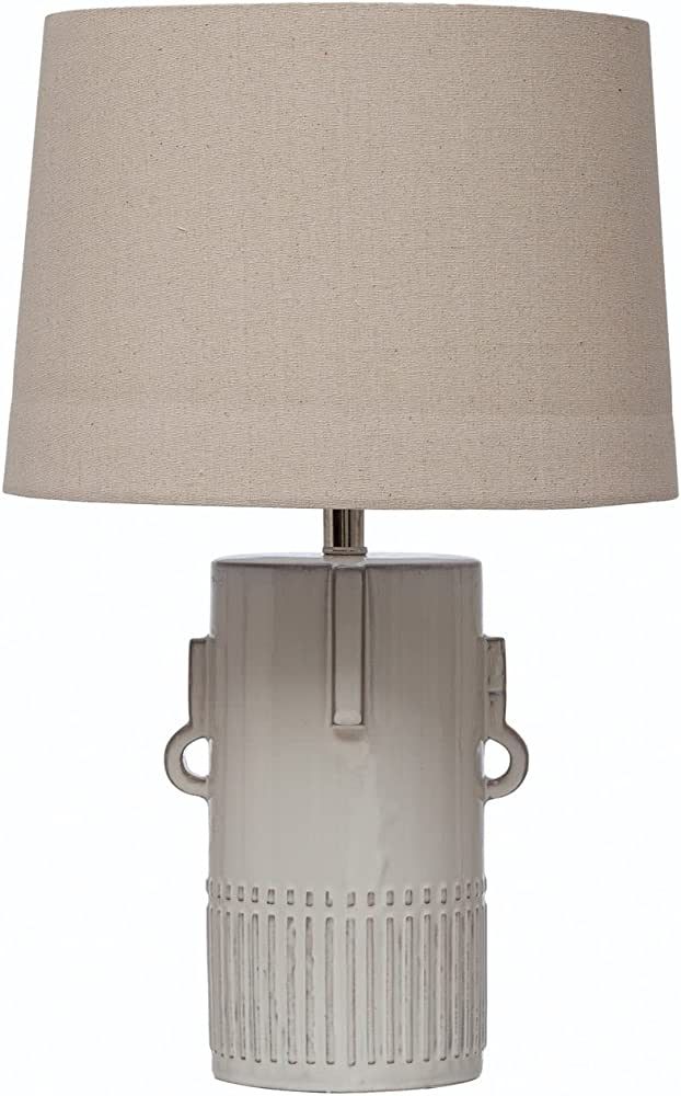 Bloomingville Stoneware Fabric Shade and Face, Reactive Glaze Table Lamp, 16" L x 16" W x 26" H, ... | Amazon (US)